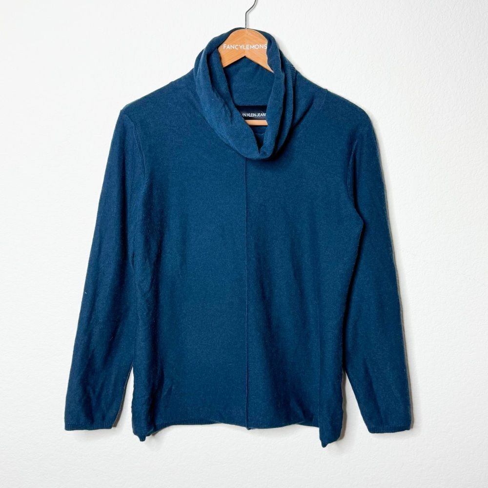 Calvin Klein Jeans Women's Teal Blue Cowl Neck Sweater Size L